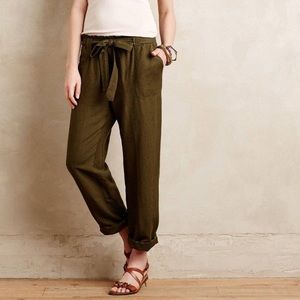 Cartonnier Linen Paperbag Trouser Green Crop